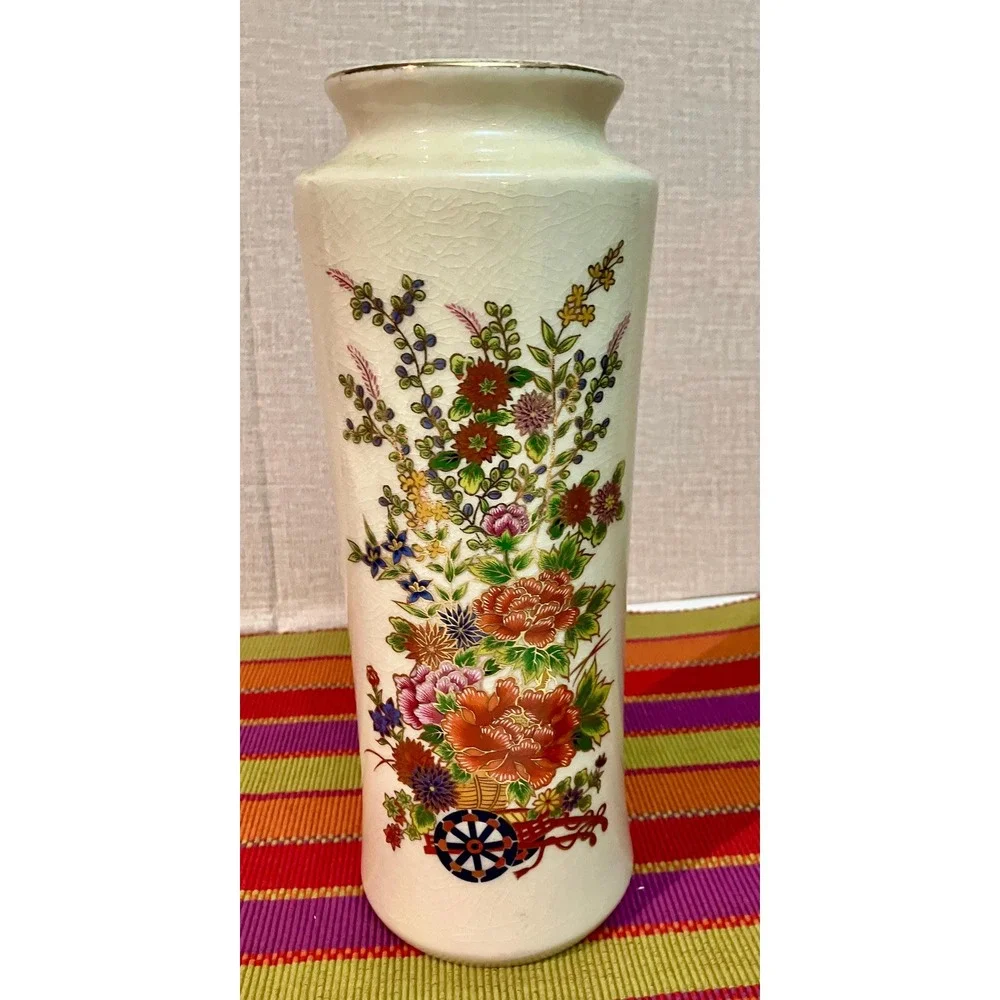 Arimari Floral Cylinder Vase Home Decor Cream Multicolor Excellent Satsuma Style
